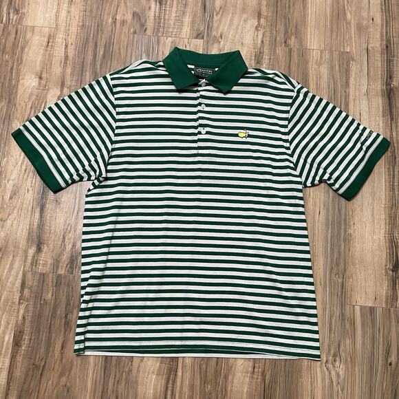 Masters Collection Golf Polo Shirt Men's Large 60s Two Ply Green White Striped - Picture 1 of 11